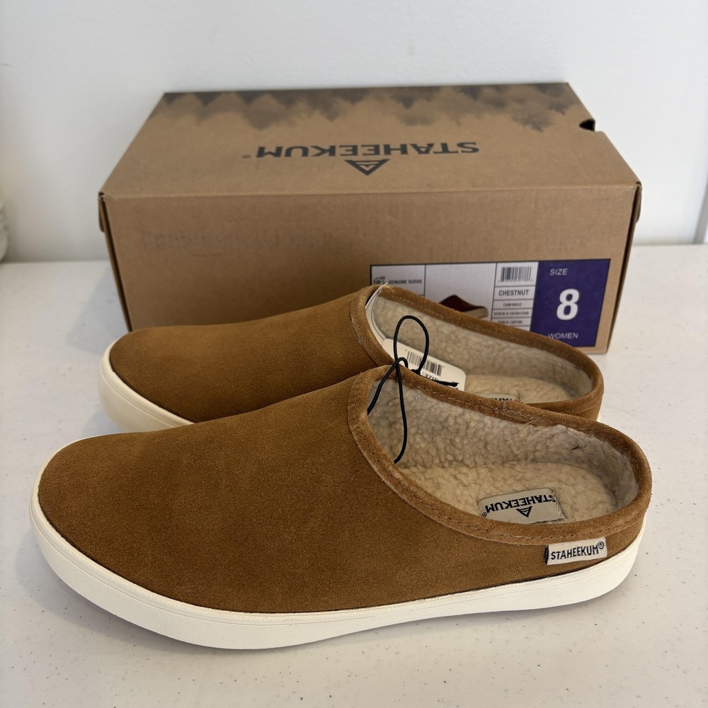 Staheekum Cami Mule Shoes Womens Size 8 Chestnut Suede Plush Lined Slip On NEW